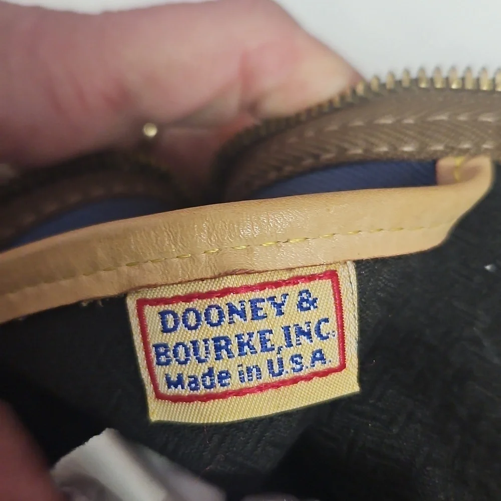 Dooney & Burke Vintage 80s Satchel Blue Canvas and Tan Leather Loved but GUC